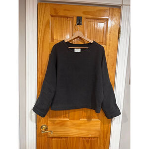 Jamie + The Jones Black Textured Cotton Sweater Boxy Pullover Made in USA M